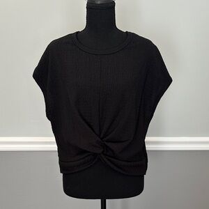 Lovely Melody Cropped Black Twist Front Blouse